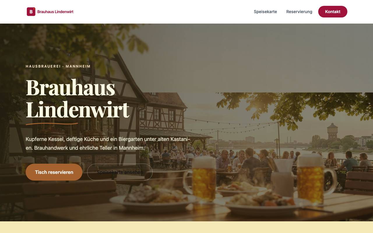 Screenshot of the Brauhaus Lindenwirt website, generated by Codaiq