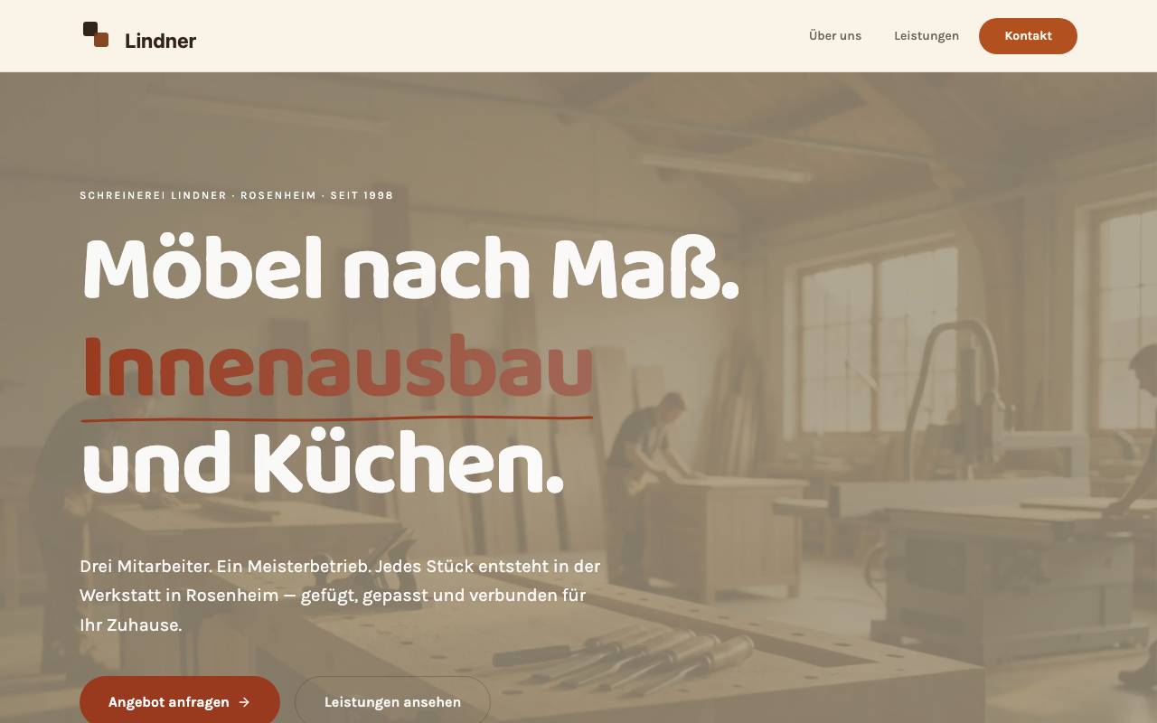 Screenshot of the Schreinerei Lindner website, generated by Codaiq