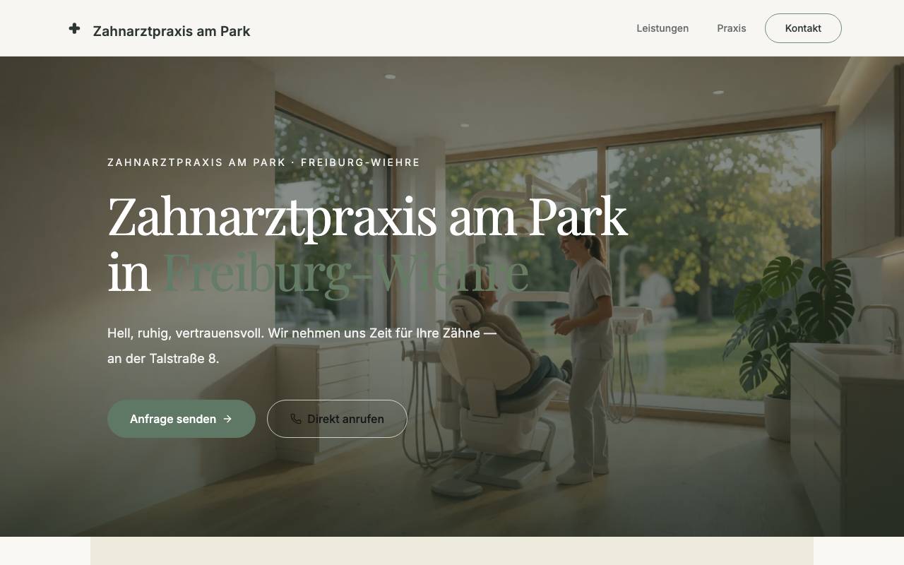 Screenshot of the Zahnarztpraxis am Park website, generated by Codaiq